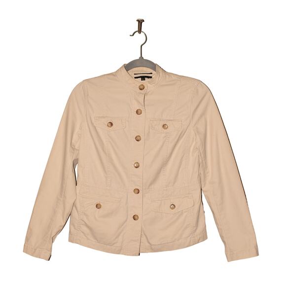 TALBOTS $89 Lightweight Cotton Button-Down Jacket Light Khaki P Petite - Picture 1 of 2